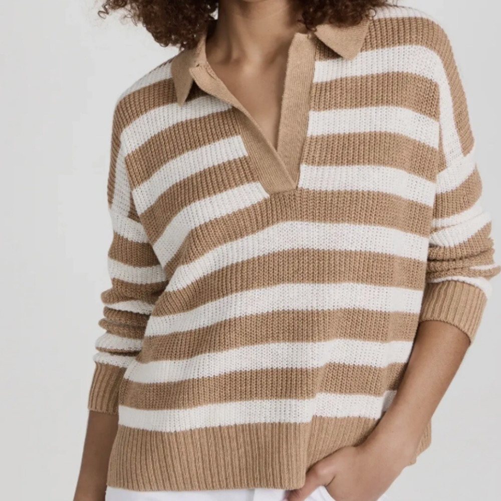 Faherty Sz M Miramar Linen Cotton Polo Sweater Top Rugby Stripe Relaxed Preppy